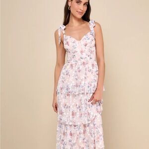 Lulu's Pink Floral Midi Dress